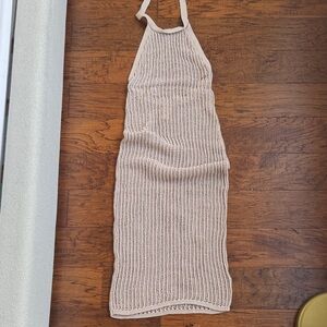 H&M Cover up Neutral Crochet Halter Knit Dress